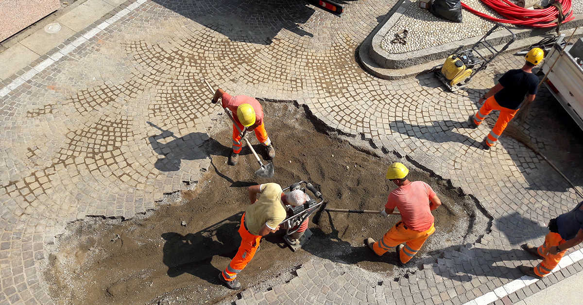 Public Works crew fixing a road
